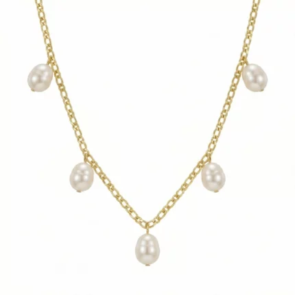 Collar dorado con perlas colgantes estilo barroco – Petich